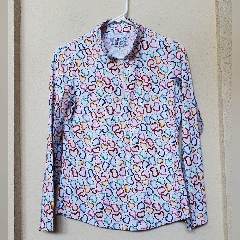 IBKUL Multicolor Heart Pattern Women's Long Sleeve Top. Size Small